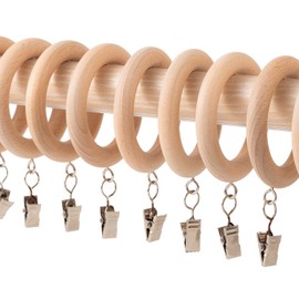 Wood Curtain Rings with Clips,Farmhouse Drapery Clips,Wooden Curtain Ring Hook Hangers Drapes Rings (12, 1.81 INCH Inner Dia)