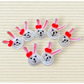 HukDok Handmade Lovely Little Animals Crochet Knitted Patch Sew On Applique Sewing Decorative Crochet Embroidery for Crafts DIY Supplies Clothes Dress Bag Jackets Jean DIY Accessory. (White Rabbit)