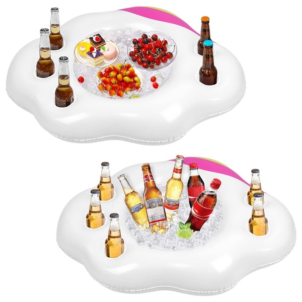 HEMOTON Inflatable Serving Bar Buffet 2 PCS, Drink Bottle Holder Floating Beverage Salad Fruit Serving Bar for Indoor Outdoor Summer Beach Luau Party, Picnic, BBQ, Camping, Water Fun Decorations