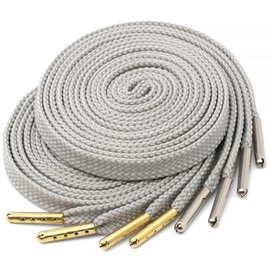 YJRVFINE Solid Flat Shoe Laces: Metal Tips Thick Shoelaces for Sneakers White Gray 51 Inch 2 Pair