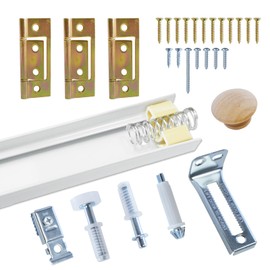 LANMIERT Bifold Door Hardware with Track, 36-Inch Bi-fold Closet Door Track Kit, Uninterrupted Steel Track, Quiet Operation, Included Track, Hinge, All Pin, Door Stop, Bottom Bracket, Knobs and Screws
