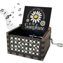 Be the Sunshine Wooden Music Box with Handle Summer Gifts for Women Vintage Hand Crank Antique Music Boxes U R My Sunshine Daisy Flower Music Boxes for Women Friendship Gifts for Women Friends - DH441