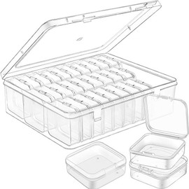 UxradG 30 Bead Storage Containers with Hinged Lid, Craft Bead Organiser Storage Box, Diamond Art Storage, Plastic Tabletop Box for Jewelry, Earplug, Items, Earring, Label Stickers