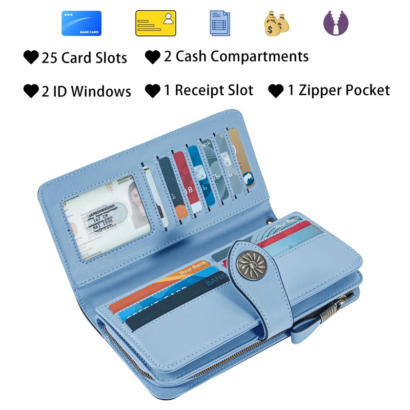 Travelambo Women's Wallet RFID Blocking Credit Card Holder Large Capacity