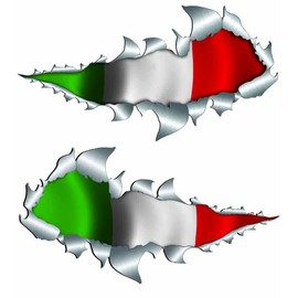 Italian Flag Metal Rip Open Sticker 150mm