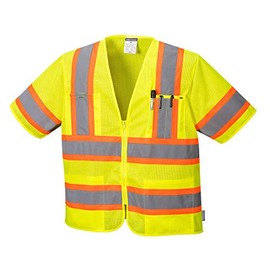Portwest Augusta Sleeved Hi-Vis Vest Visibility Reflective Safety Security Work Top ANSI 3, Yellow, Small