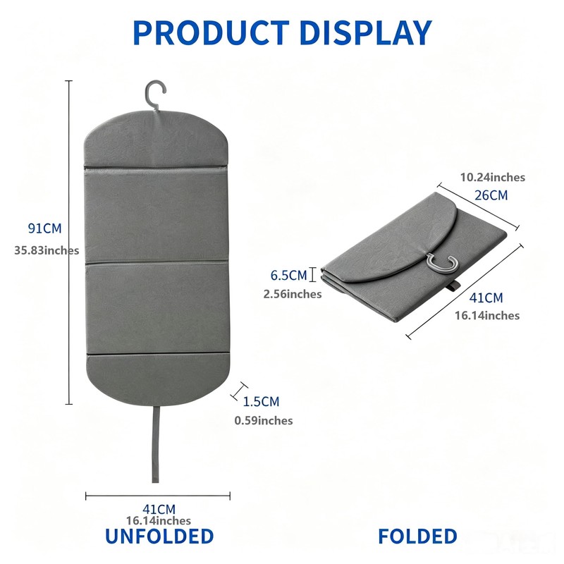 Foldable Hanging Ironing Board with Hook, 36x16 in, Gray