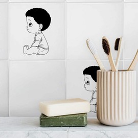 'Cute Sitting Boy' 108mm Square Ceramic Tile (TD00031335)