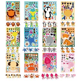 24 PCS Make a Face Stickers for Kids, Make Your Own Animal Stickers Sheets, Animals for Kids Party Favor Supplies Craft Activities