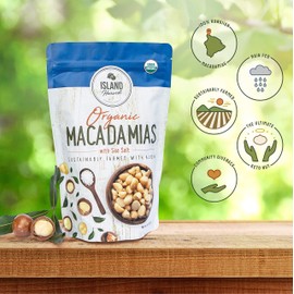 Island Harvest Organic Macadamia Nuts with Sea Salt - 100% Hawaiian Keto Friendly Nuts; All-Natural Non-GMO Macadamia Nuts Salted; Dry Roasted Nuts High In Fiber; 8 Ounce (Pack of 1)