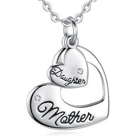 Eudora Mother Daughter Necklace for Women Mother Love Double Heart S925 Sterling Silver Mum Necklace Mother Pendant for Women Jewellery 45.7 cm Chain Gift for Mum Daughter Wife Caring Mother, Silver Zirconia, Cubic Zirconia,