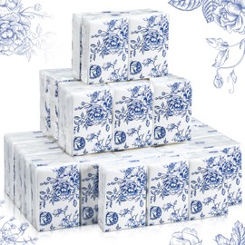 50 Pcs Blue Flower Happy Tears Tissues for Wedding Bulk 3 Ply for Your Happy Tears Wedding Tissues for Guests Pocket Paper Mini Travel Size for Party Favor Wedding