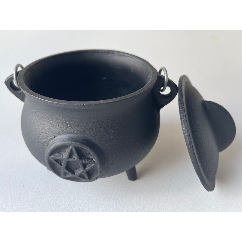 Pentagram Pentacle cast Iron Cauldron with lid and Handle, Witches