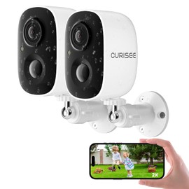 CURISEE Wireless Outdoor Security Camera Wireless 2K Camera for Home Security Battery Security Cameras 2.4GHz WiFi Smart Motion Detection,Color Night Vision,Waterproof, Cloud/SD Storage(2 Pack)