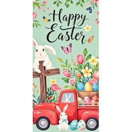 BlissYard Happy Easter Door Cover Bunny Truck Door Banner Welcome Easter Spring Banner Holiday Party Decorations for Front Door Wall Indoor Outdoor Decor 71x 35 Inch Spring Easter Hanging Decorations
