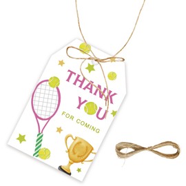50pcs Tennis Thank You Tags, Tennis Gift Tag with String for Sport Party, Tennis Thank You Paper Tags for Tennis Ball Birthday/Sport Game Party Favors