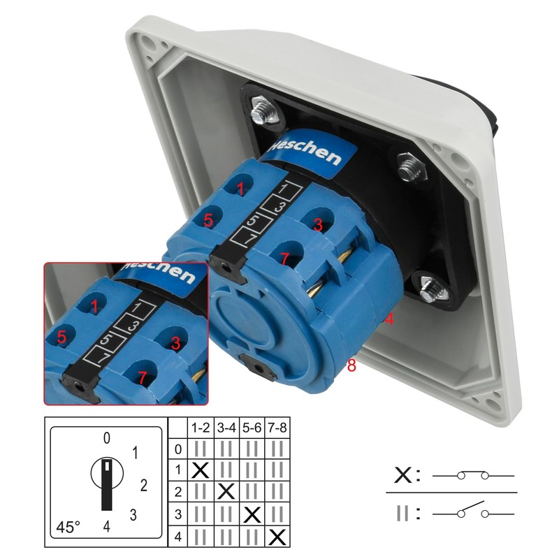 Heschen Universal Latching Rotary Cam Selector Changeover Switch,SZW26-20/0-4.2D, 660V 20A,