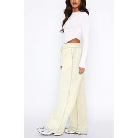 DISCIPBUSH Track Pants Women Sweatpants Soft Jogging Straight Pajama Sweats Wide Leg Sweatpants Women Lounge Pants Joggers Cream S