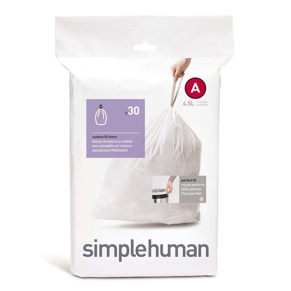 simplehuman Custom Fit Trash Can Liner A, 4.5 Liters / 1.2 Gallons, 30 Count
