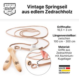 ARTZT Vintage Series Leather Skipping Rope | Skipping Rope Made of Genuine Cowhide Leather | Speedrope Wooden Handles Ball Bearing | Length Adjustable | Perfect for Children and Adults Natural, One Size