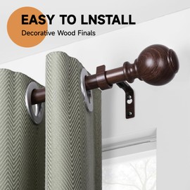 Wood Curtain Rods for Windows 66 to 120 Inches,1 inch Heavy Duty Window Curtain Rods with Imitation Wood Grain Finials,Decorative Drapery Rods Adjustable, 28"-120"(2.3-10ft), Bronze Wood