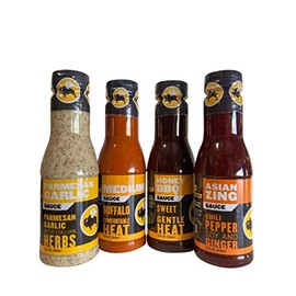 Buffalo Wild Wings Milder Variety Bundle: Parmesan Garlic, Medium, Honey BBQ, Asian Zing: 12 Ounces Each