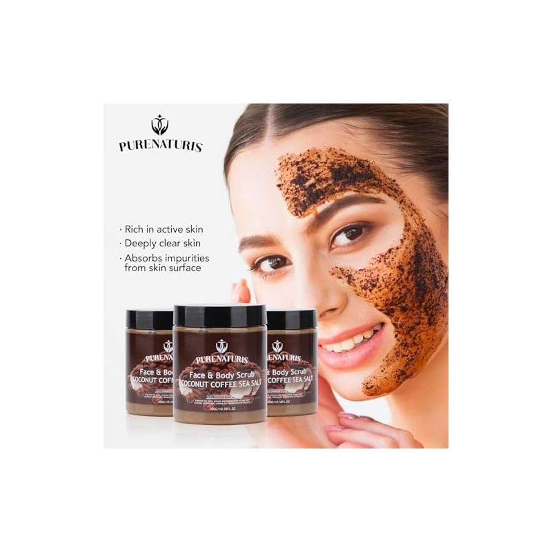 PureNaturis- Exfoliante de sal marina, café y coco exfoliante e