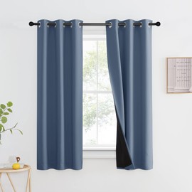 NICETOWN - Panel de cortina 100% opaca, con aislamiento térmico, color negro para cuarto de bebé, reducción de ruido y bloqueo de frío para ventanas de RV (1 panel, azul piedra, 37 pulgadas de ancho