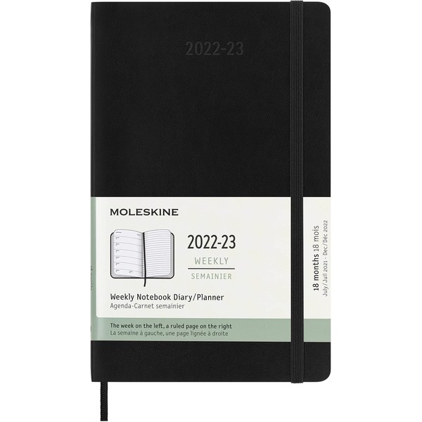Moleskine Classic 18 Month 2022-2023 Weekly Planner, Soft Cover, Large (5" x 8.25"), Black