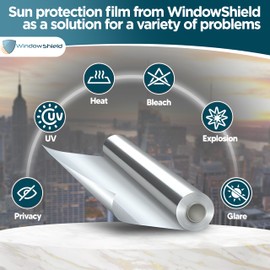 WindowShield® | Window Privacy Film with Installation Tools | Silver One Way Mirror Film Daytime Privacy, Heat Control, UV Blocking | Self-Adhesive Window Tinting Film | 23.6 Inch x 13.1 Feet
