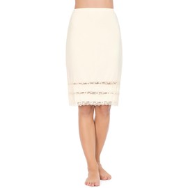 MANCYFIT Half Slips for Women Underskirt Dress Extender Lace Trim Knee Length Midi Skirt 19-26" Length Beige XX-Large