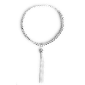 Sterling Silver 925 Beaded Stretch Tassle Charm Bracelet