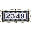 Ceramic House Tile Numbers & Letters, Blue Floral Design, Tile