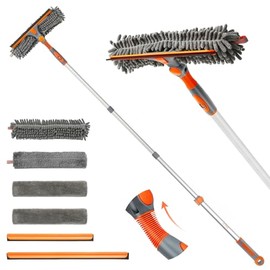 Eazer 2-in-1 Window Cleaner Tool, 64'' Window Squeegee for Home, Window Cleaning Squeegee Kit with Telescopic Pole, Window Washing Kit with Rotatable Bendable Head(Threaded + Telescopic) - EAW01