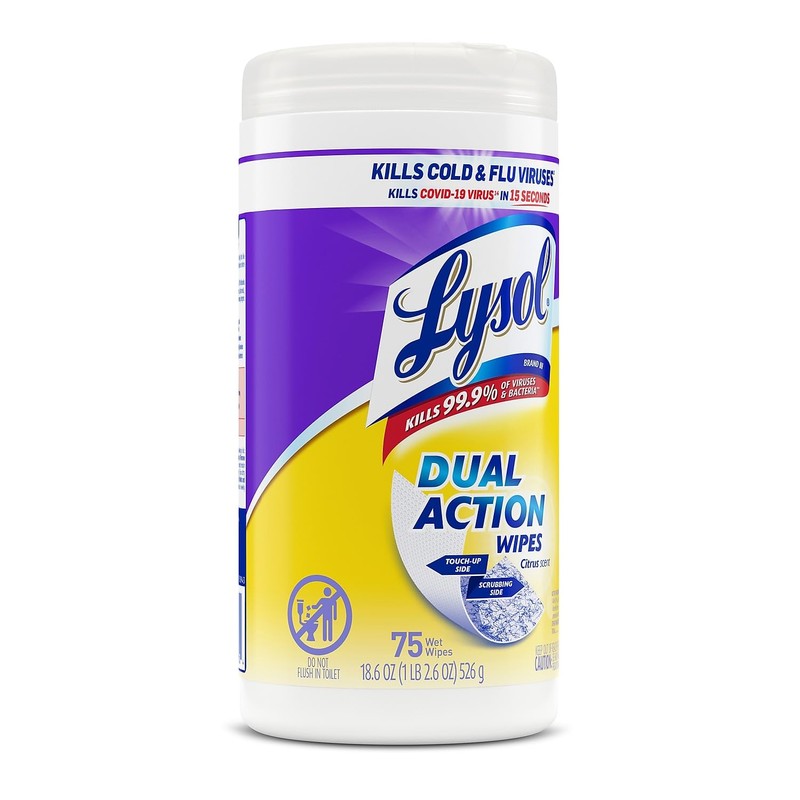 Lysol 81700 Disinfecting Wipes, Dual Action, 75 Wipes, Citrus Scent