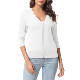Urban CoCo Woman's 3/4 Sleeve Solid V-Neck Shrugs for Dress Lightweight Knit Cardigan,White,XL