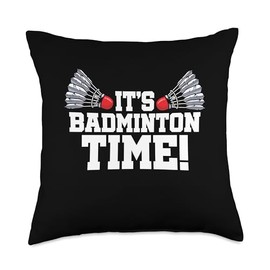 It's Badminton Time Graphic Badminton Player Shuttlecock Throw Pillow