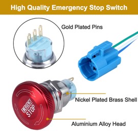 DMWD 1Pc 19mm Metal Latching Emergency Stop Push Button Switch 1NO 1NC Button Switch Knob Rotary Switch 3/4" Mouting Hole