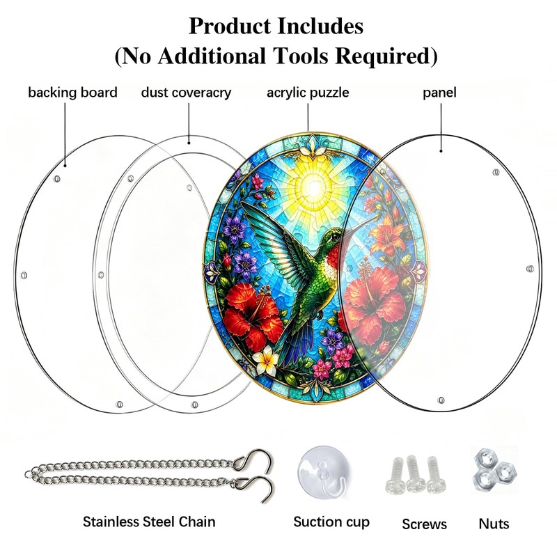 Acrylic Jigsaw Puzzle Suncatcher - Hummingbird Garden Decor 8.9inch