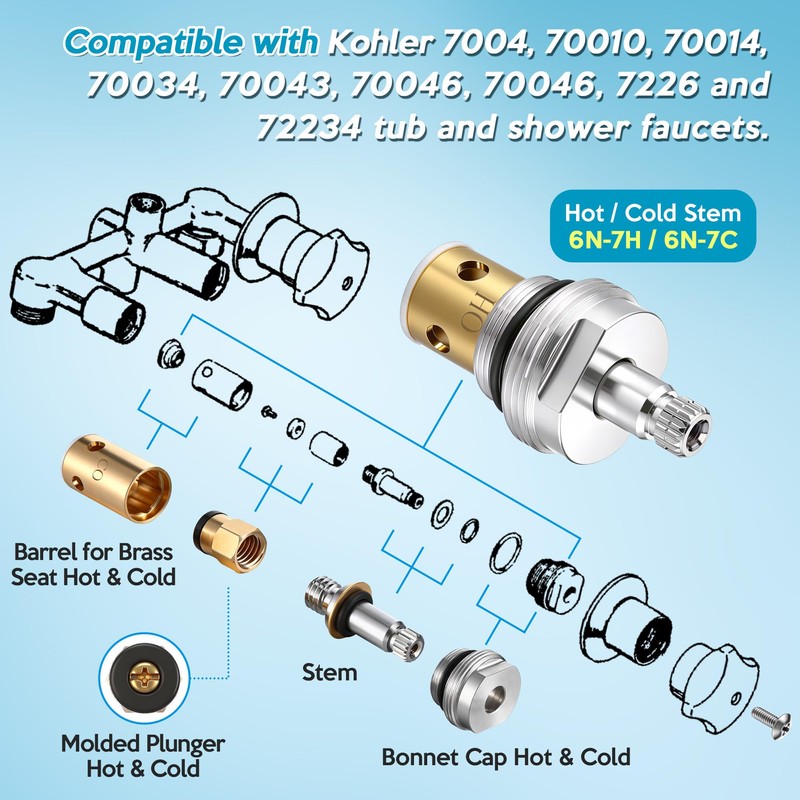 Enhon Hot Cold Stem Compatible with Kohler 6N-7H and 6N-7C,