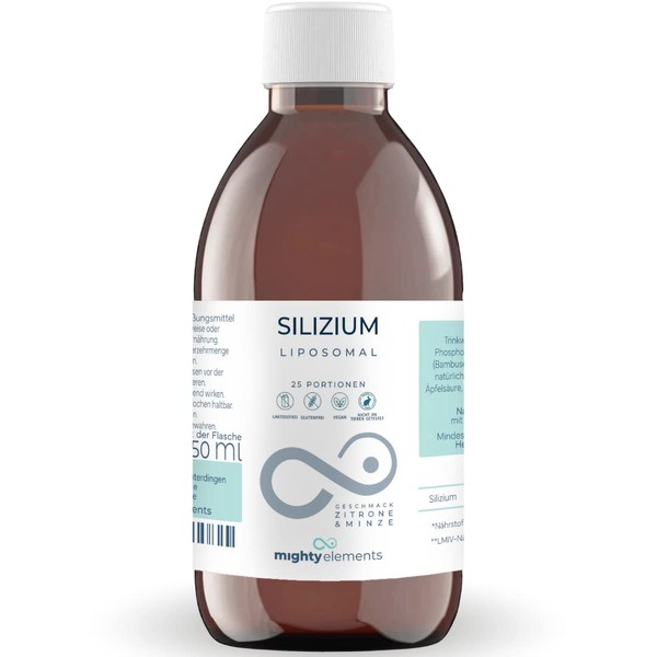 Mighty Elements Liposomal Silicon 200 mg, Liquid, Super Flavour, Vegan, Very High Bioavailability, 250 ml Glass Bottle