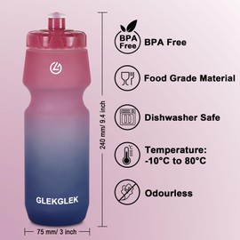 GLEKGLEK Bicycle Water Bottle Leak Proof, Push and Pull Valve, Dishwasher Safe, Perfect for Swimming, Exercise, and Daily Drinking (Black White/Pink Blue)