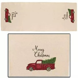The Country House Collection MERRY CHRISTMAS Red Vintage Truck Cotton Table Runner, by The Country House