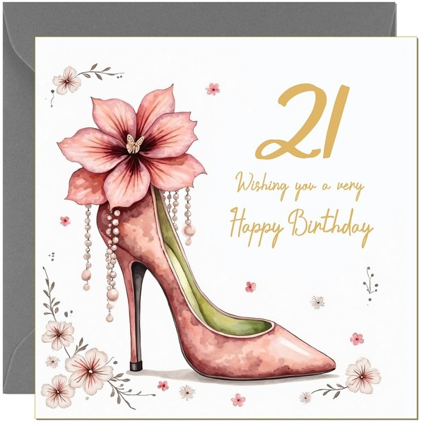 21st Birthday Card For Her Female Pink & Gold Floral
