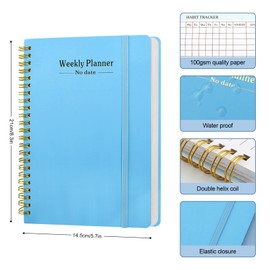 COZY CORE Undated Weekly Monthly Planner with Elastic Band,A5 To Do List Planner Spiral Notebook with Habit Tracker, Budget Organizer, Expense Tracker, Goal Setting, 5.7 X 8.0 Inches