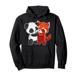 Chibi Panda Bear Hugs Red Panda - Cute Kids Pullover Hoodie