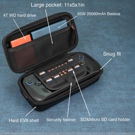 ButterFox Large Carry Case Bag for ASUS Rog Ally X with Built-in Stand, Fits Charger, Large Accessories Pocket for 65W Battery Bank, Slim Mouse and HDMI Cable - Black/Purple