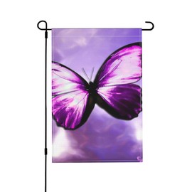 Purple Butterfly Garden Flag 18"X12" Inch Double Sided For Outside Small Burlap Family For All Seasons