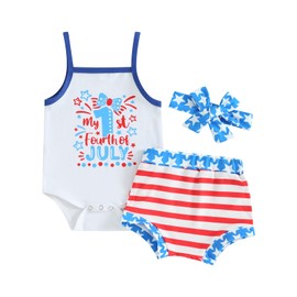 Ayalinggo Newborn Baby Girl My First 4th of July Outfit Set My 1st Fourth of July Romper Shorts Summer Clothes with Headband (Blue, 12-18 Months)