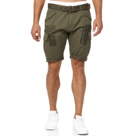 Indicode Men's Jaramillo Cargo Shorts with 6 Pockets, 100% Cotton, Shorts, Army, L